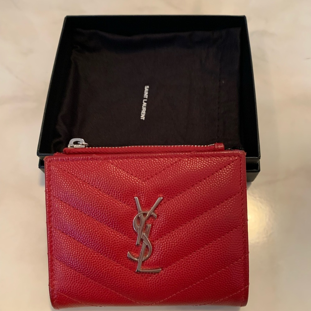 Saint Laurent Red Zipped Monogram Wallet
